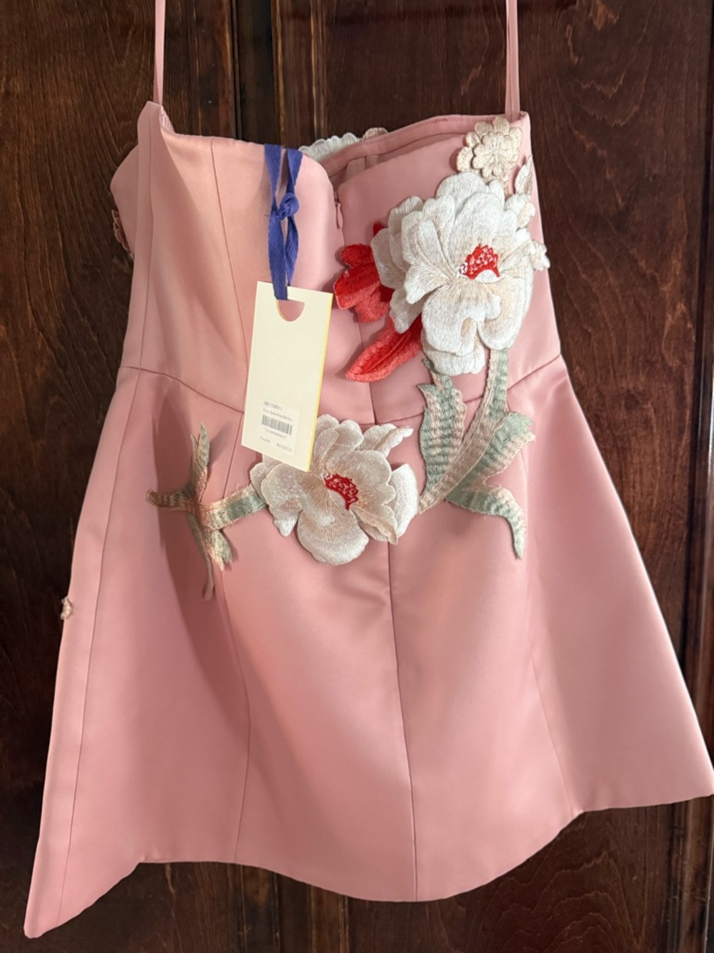 Strapless Pink Floral Appliqué Mini Dress - Picture 7 of 8